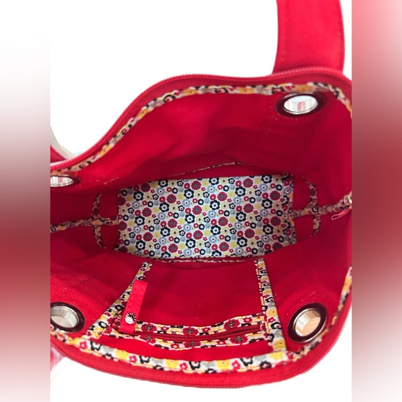 VERA BRADLEY ~ Red Canvas Tote Bag with Bold Silver Grommet Accents - Picture 3 of 10